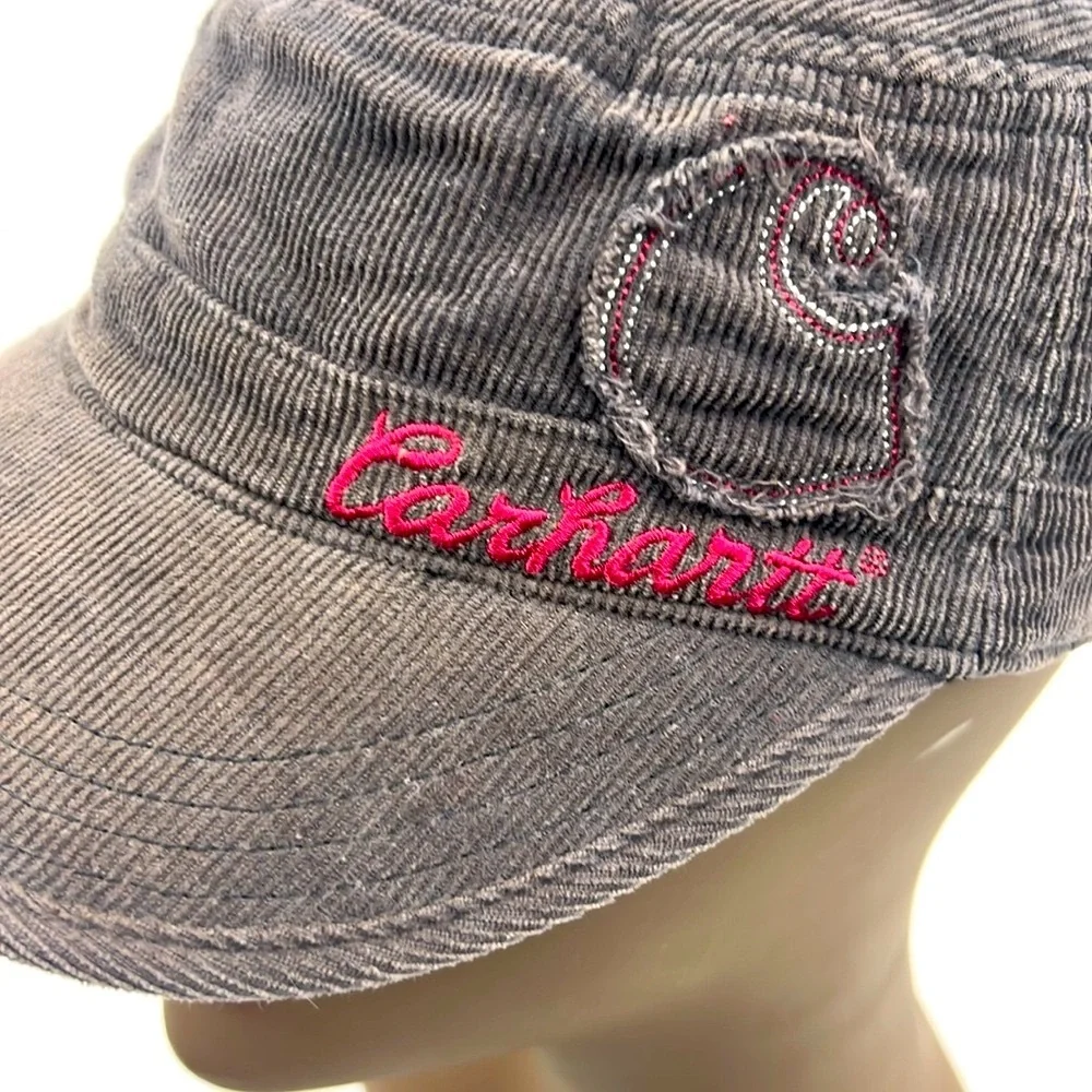 Carhartt Corduroy Cap in Gray with Pink Embroidery adjustable